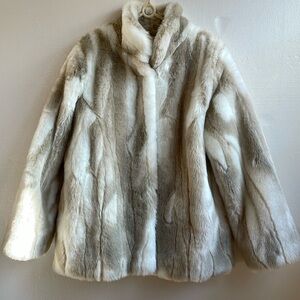 Donna Salyers Fabulous Furs mock neck hook & eye closure textured faux fur coat